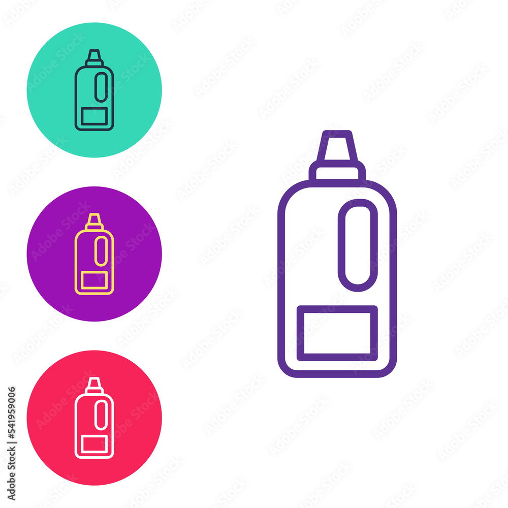 Set line Plastic bottle for laundry detergent, bleach, dishwashing liquid or another cleaning agent icon isolated on white background. Set icons colorful. Vector Set line Plastic bottle for laundry detergent, bleach, dishwashing liquid or another cleaning agent icon isolated on white background. Set icons colorful. Vector