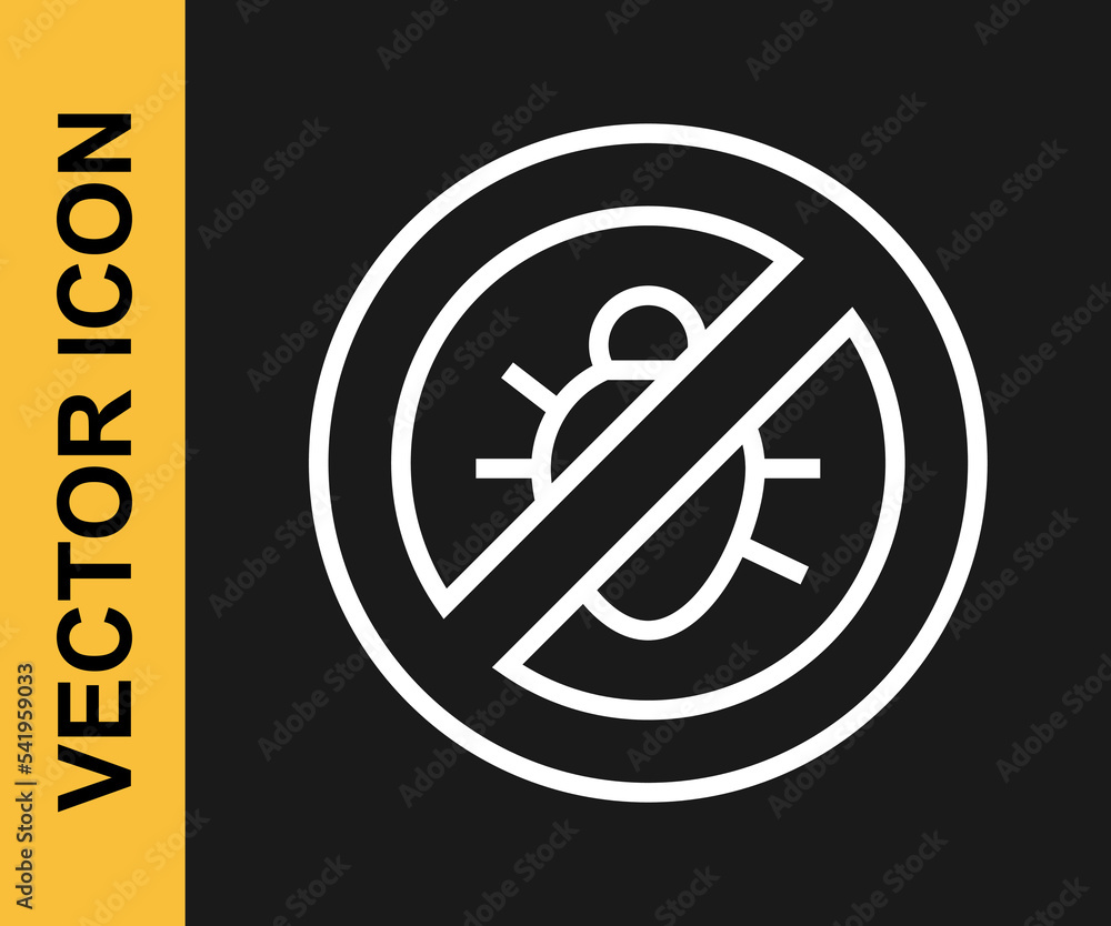 White line Stop colorado beetle icon isolated on black background. Vector White line Stop colorado beetle icon isolated on black background. Vector