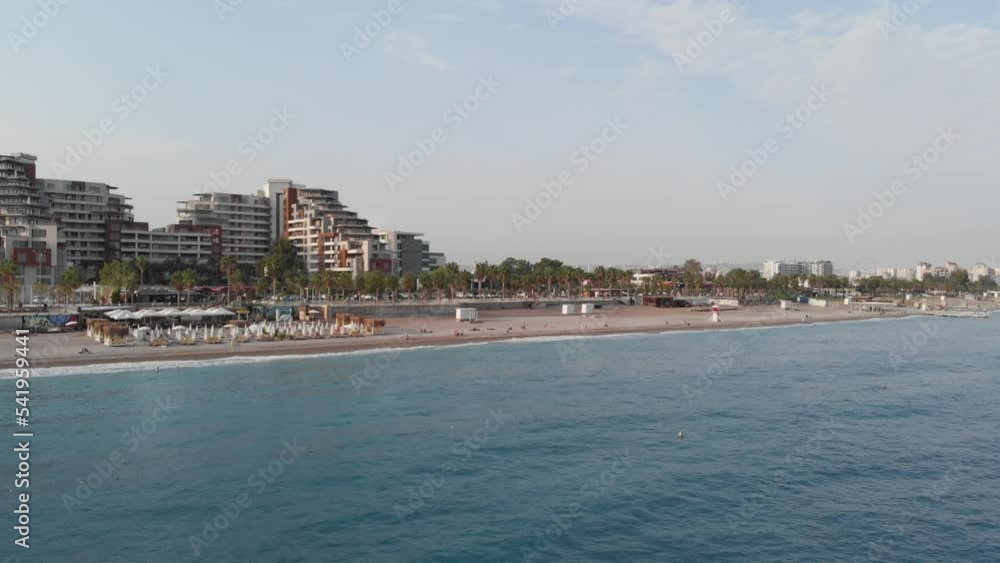 Antalya city beach in Konyaalti district from the air. Aerial view. High quality 4k footage Antalya city beach in Konyaalti district from the air. Aerial view. High quality 4k footage