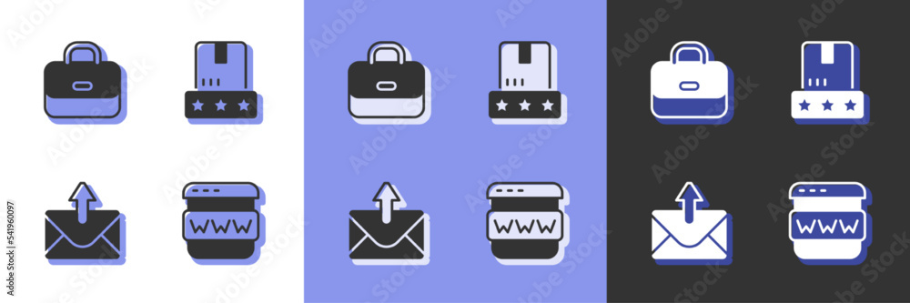Set Browser window, Briefcase, Mail and e-mail and Consumer product rating icon. Vector Set Browser window, Briefcase, Mail and e-mail and Consumer product rating icon. Vector