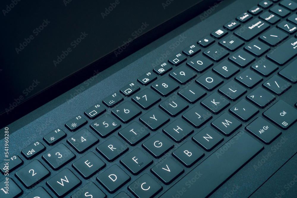 Close up of keyboard of a modern laptop