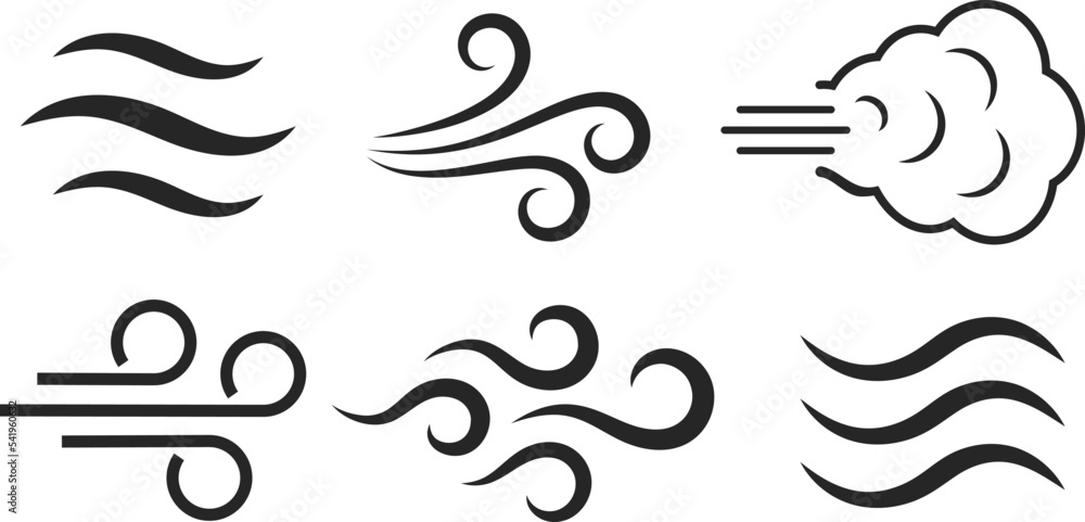 Wind blowing icon, air puff pictograms