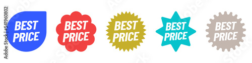 Best price starburst icon callout sticker set. Color tag badge for advertising new product or sale discount vector illustration isolated on white background