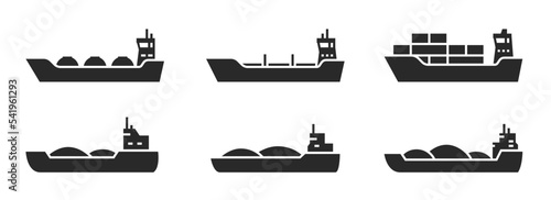 cargo ship icon set. sea and river cargo vessels. water transportation symbols. isolated vector images