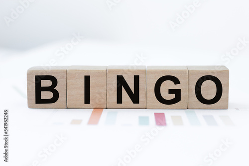 Bingo. Cubes form the word Bingo. Bingo concept - lottery, casino, win game and jackpot
