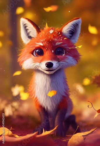 Fotografia Woodland fox in autumn, created with AI, artificial intelligence