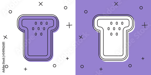 Set Bread toast for sandwich piece of roasted crouton icon isolated on white and purple background. Lunch, dinner, breakfast snack. Vector