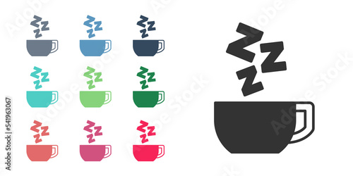 Black Chamomile tea icon isolated on white background. A useful therapeutic drink from flowers of chamomile medicinal. Set icons colorful. Vector