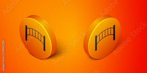 Isometric Playground kids bridge icon isolated on orange background. Orange circle button. Vector