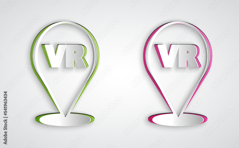 Paper cut Virtual reality icon isolated on grey background. Futuristic VR head-up display design. Paper art style. Vector Paper cut Virtual reality icon isolated on grey background. Futuristic VR head-up display design. Paper art style. Vector