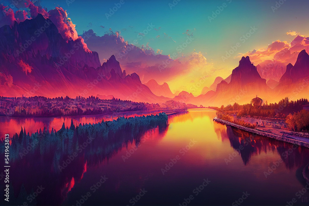 Colorful mountain high saturated background generative ai digital illustration