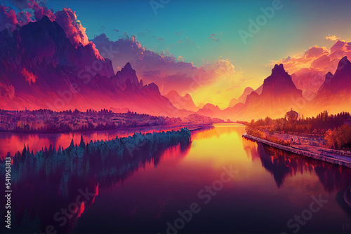 Colorful mountain high saturated background generative ai digital illustration