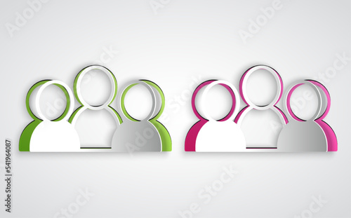 Paper cut Meeting icon isolated on grey background. Business team meeting, discussion concept, analysis, content strategy. Presentation conference. Paper art style. Vector