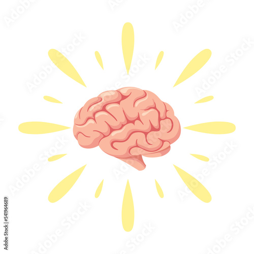 A shining human brain on a white background. Idea. Cartoon design.
