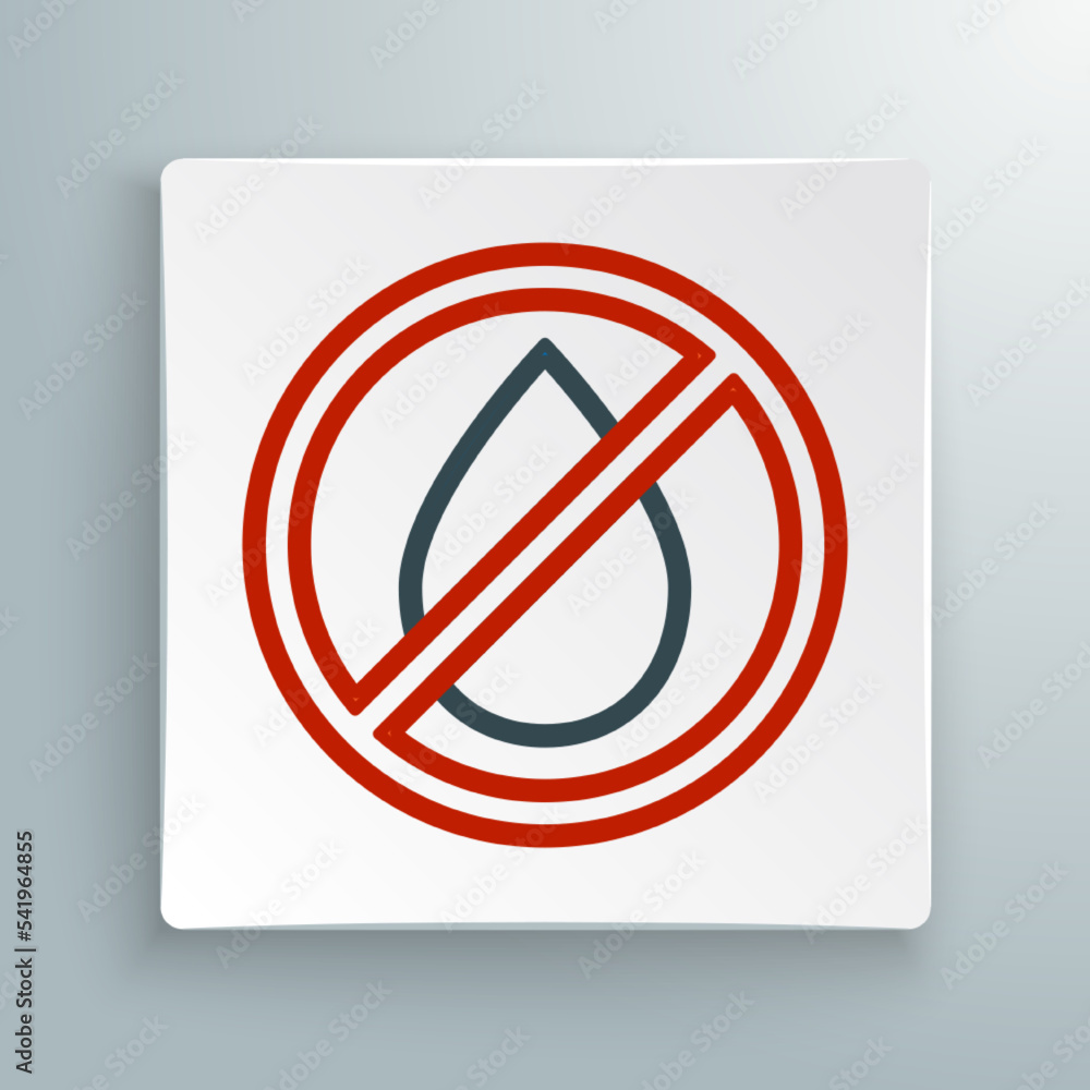 Line Water drop forbidden icon isolated on white background. No water sign. Colorful outline concept. Vector Line Water drop forbidden icon isolated on white background. No water sign. Colorful outline concept. Vector