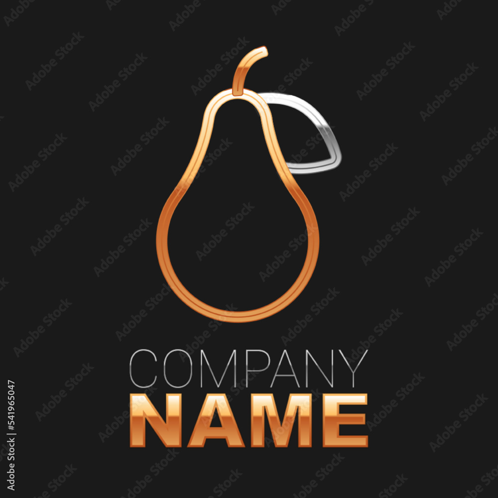 Line Pear icon isolated on black background. Fruit with leaf symbol. Colorful outline concept. Vector