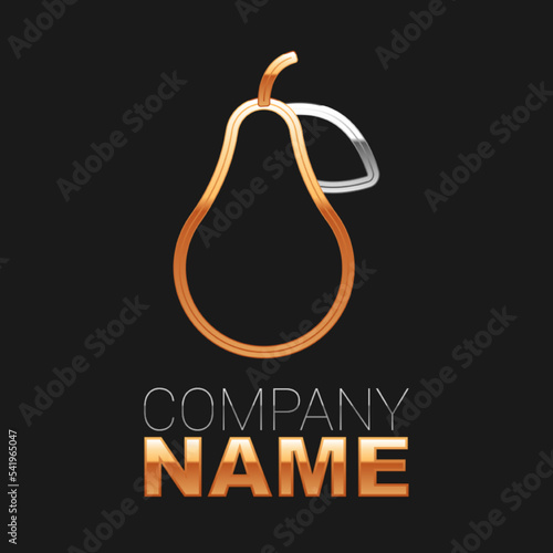 Line Pear icon isolated on black background. Fruit with leaf symbol. Colorful outline concept. Vector