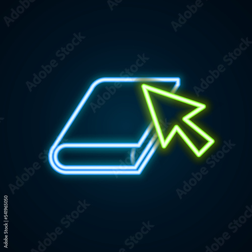 Glowing neon line Online book icon isolated on black background. Internet education concept, e-learning resources, distant online courses. Colorful outline concept. Vector