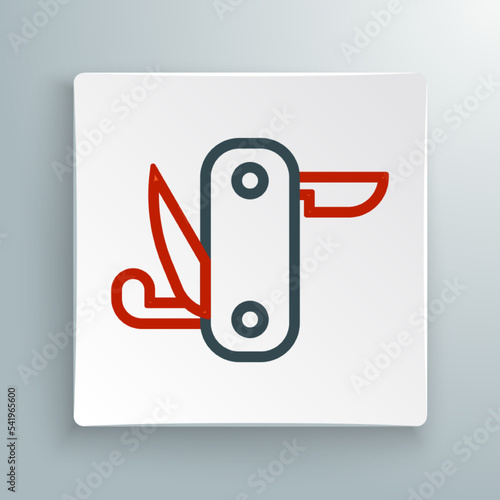 Line Swiss army knife icon isolated on white background. Multi-tool, multipurpose penknife. Multifunctional tool. Colorful outline concept. Vector