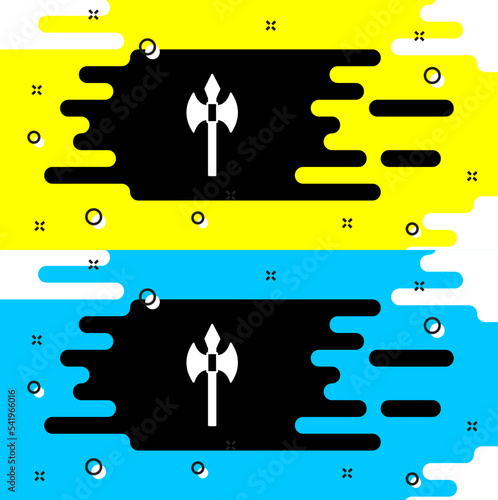 White Medieval axe icon isolated on black background. Battle axe, executioner axe. Medieval weapon. Vector
