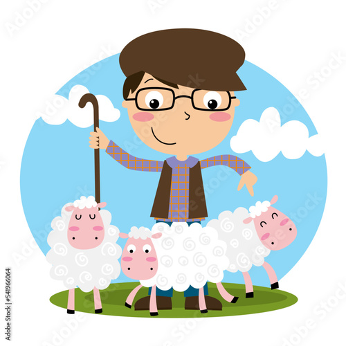illustration of a little shepherd with his three sheep