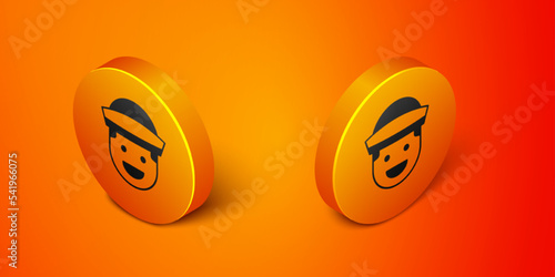Isometric Sailor icon isolated on orange background. Orange circle button. Vector