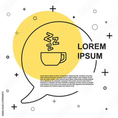 Black line Chamomile tea icon isolated on white background. A useful therapeutic drink from flowers of chamomile medicinal. Random dynamic shapes. Vector
