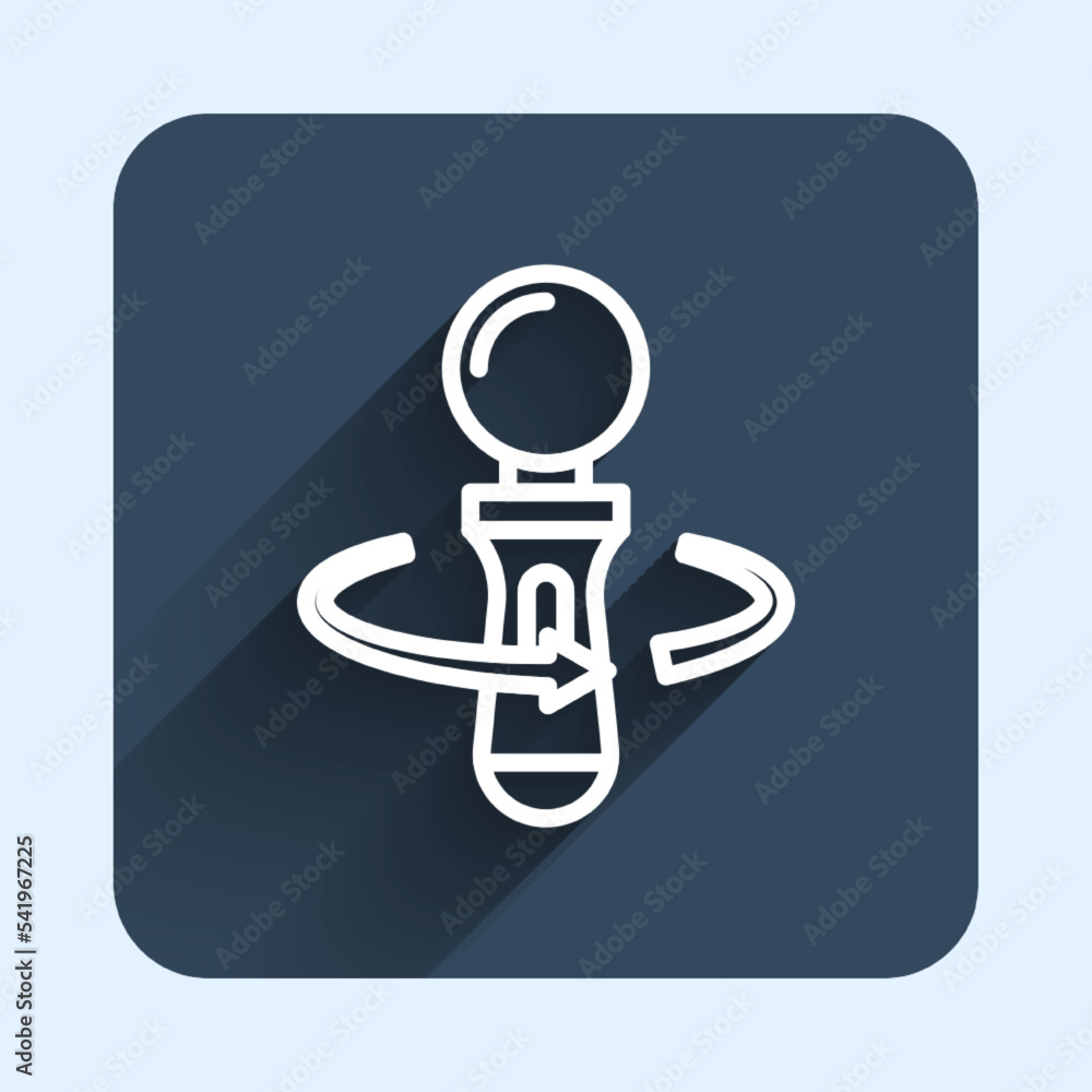 White line VR controller game icon isolated with long shadow background. Virtual reality experience, sensation of presence, position-tracking technology device. Blue square button. Vector White line VR controller game icon isolated with long shadow background. Virtual reality experience, sensation of presence, position-tracking technology device. Blue square button. Vector
