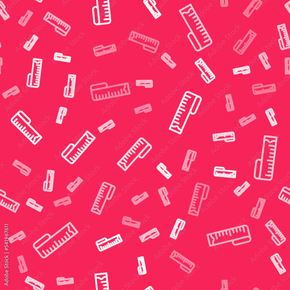 White line Tape measure icon isolated seamless pattern on red background. Measuring tape. Vector White line Tape measure icon isolated seamless pattern on red background. Measuring tape. Vector