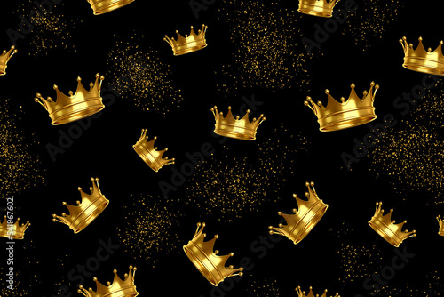 Fototapeta crown wallpaper for decoration. golden king style pattern design. golden and black color scheme. High quality, golden spray, 3D, luxury, pattern. Good for print