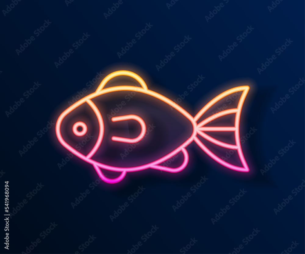 Glowing neon line Fish icon isolated on black background. Vector