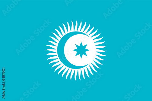 Flag of Organization of Turkic States (OTS), Cooperation Council of Turkic Speaking States, light blue flag with a sun with forty uniformly spaced rays, an eight-pointed star and a crescent