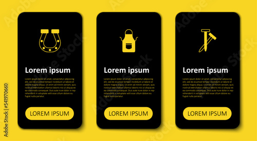 Set Metallic nails, Blacksmith apron and Horseshoe. Business infographic template. Vector