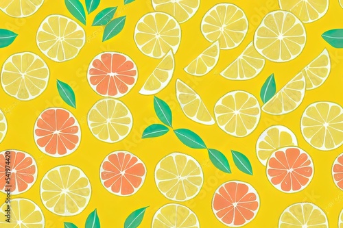 Collection of citrus fruits seamless pattern for package, kitchen design, fabric and textile. Lime, lemon, orange print in outline style