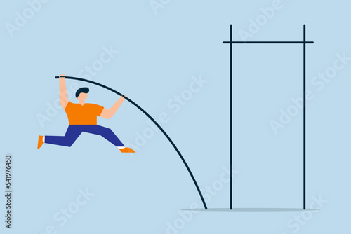 Business goal achievement. successful confident businessman leader jumping pole vault