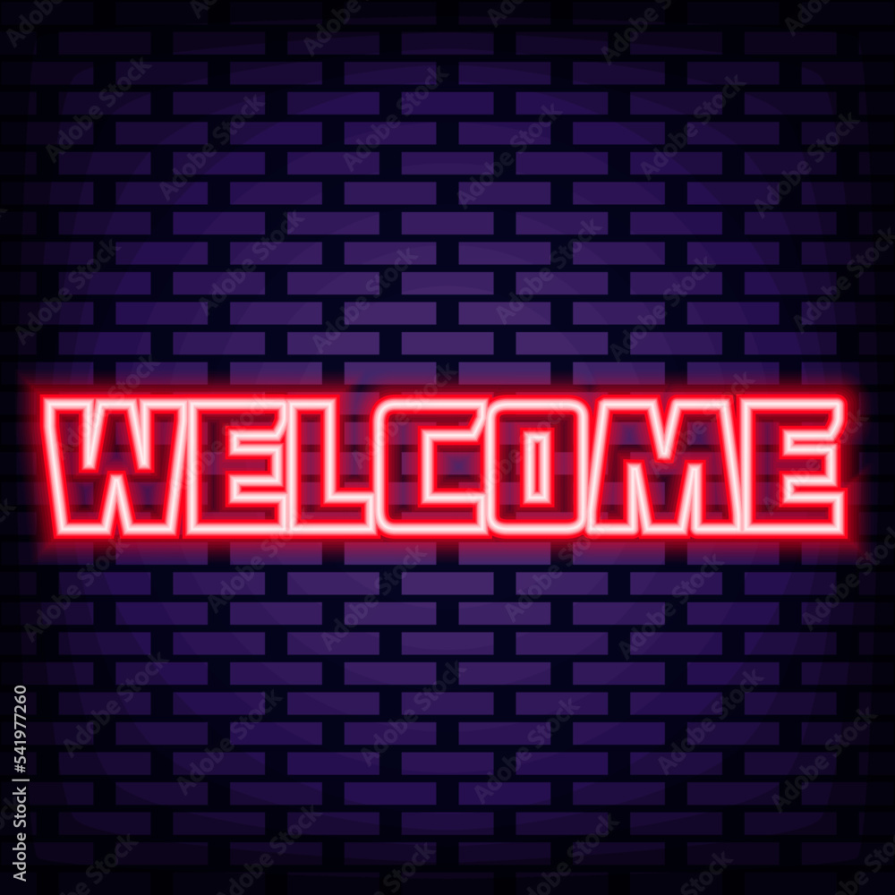 Welcome Neon signboards. Neon script. Announcement neon signboard. Modern trend design. Vector Illustration