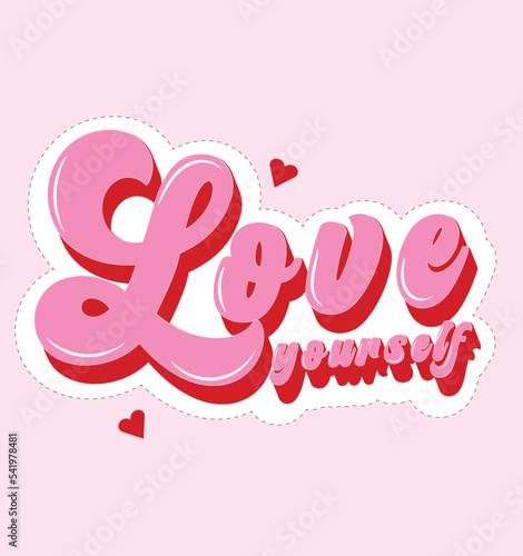 Cartoon comic style phrase, lettering quote Love yourself.