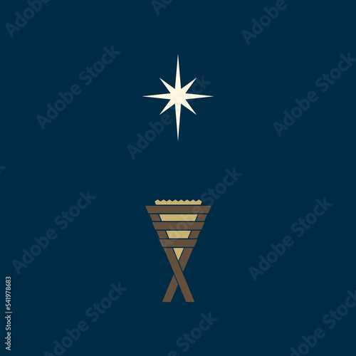 Manger and star of Bethlehem, symbolic of the birth of the King, Jesus Christ our Savior and Messiah.
