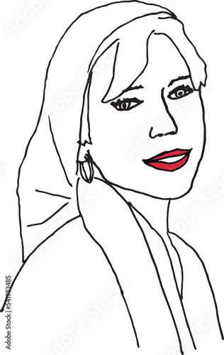 girl in a headscarf side portrait with earrings red lips