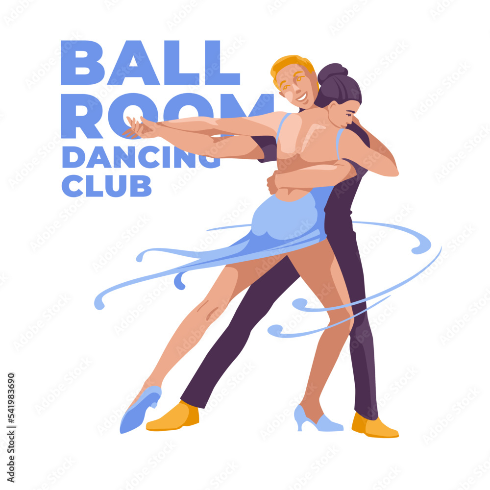 young couple dancing ballroom dance together. Advertisement of club ...