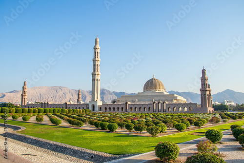 The Sultan Qaboos Grand Mosque is the largest mosque in Oman, located in the capital city of Muscat photo