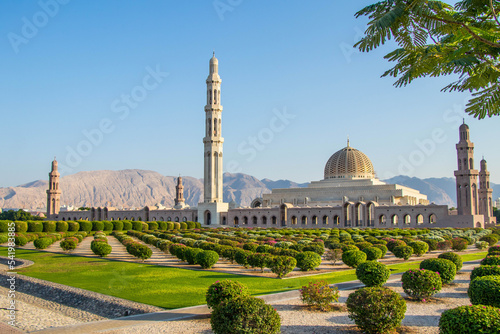 The Sultan Qaboos Grand Mosque is the largest mosque in Oman, located in the capital city of Muscat photo