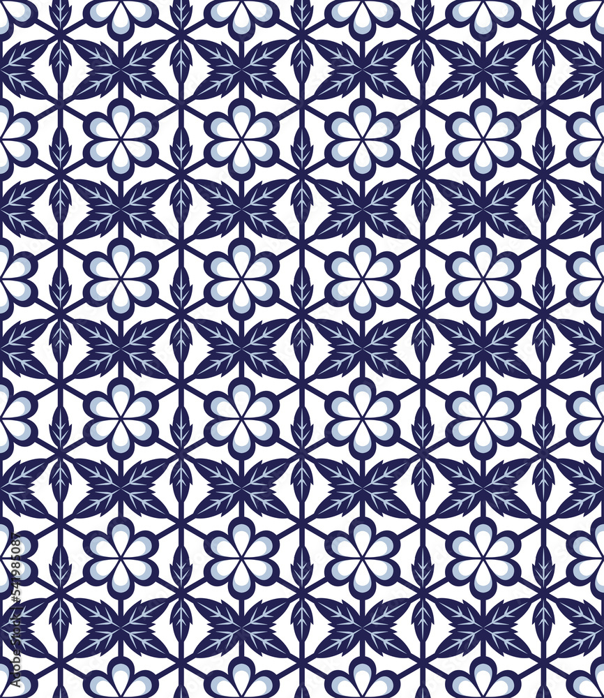 seamless blue round flower leaf cross polygon pattern seamless blue round flower leaf cross polygon pattern