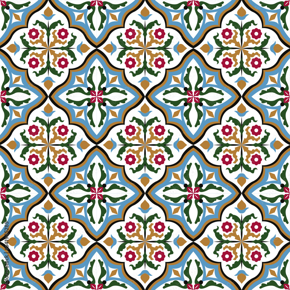 Seamless background image of vintage  flower leaf vine cross geometry pattern.