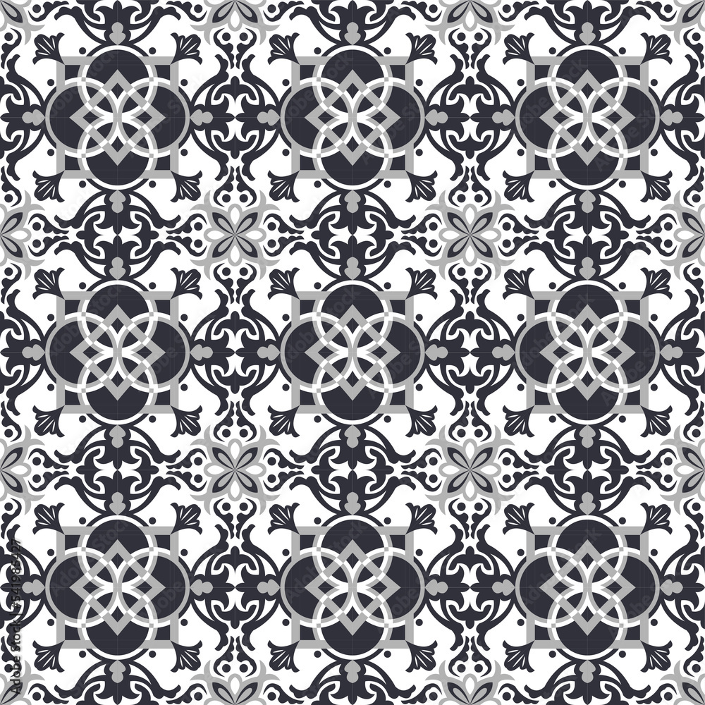 Seamless background image of vintage gray tone round square cross kaleidoscope.