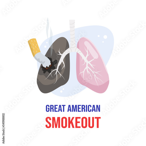 The Great American Smokeout. Illustration of lungs with cigarette butt