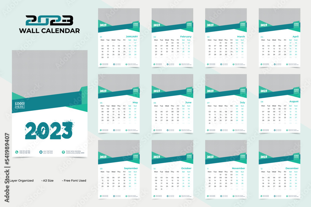 Abstract and Unique Wall Calendar Design for Happy New Year 2023 Abstract and Unique Wall Calendar Design for Happy New Year 2023