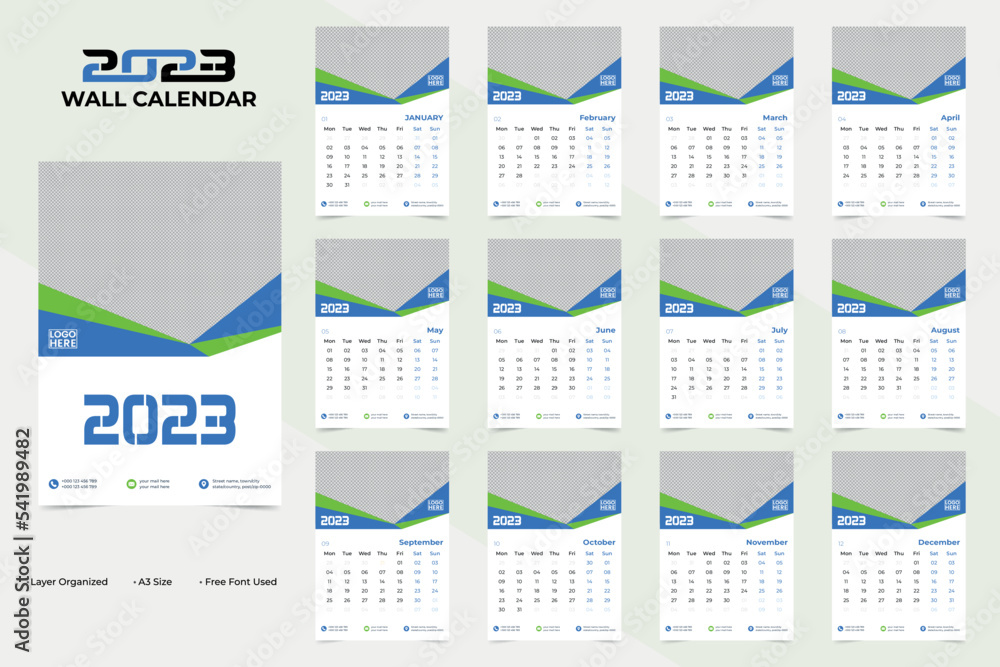 Abstract and Creative Wall New Year 2023 Calendar Template Design Abstract and Creative Wall New Year 2023 Calendar Template Design