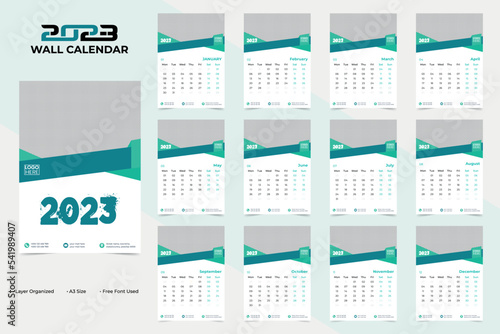Abstract and Unique Wall Calendar Design for Happy New Year 2023