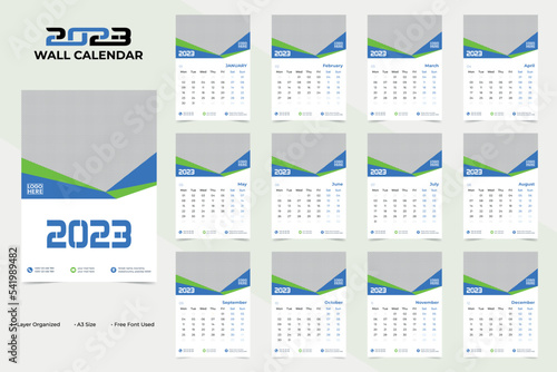 Abstract and Creative Wall New Year 2023 Calendar Template Design